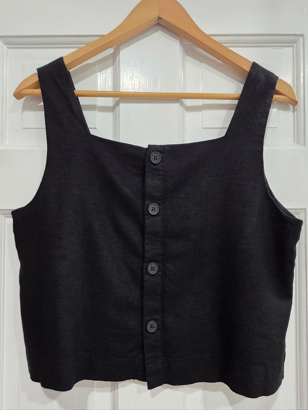 GAP Black Linen-blend Cropped Squared-Neck Tank Top - Picture 3 of 7